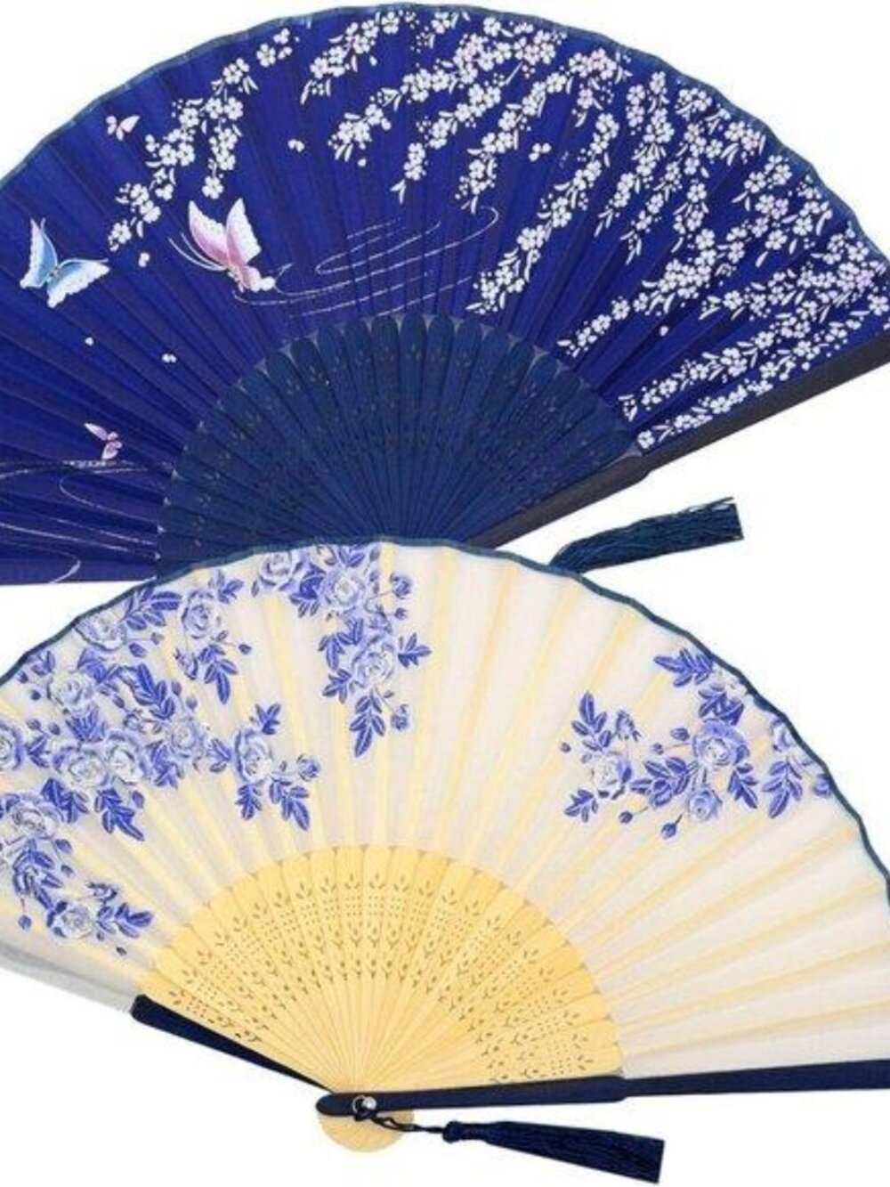 2 PCS Small Folding Hand Fans for Women - Chinese Japanese Vintage Bamboo Silk F
